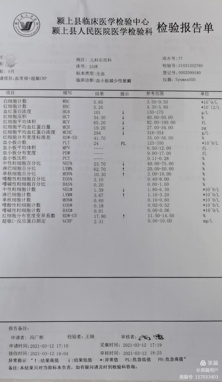 守護新生命我院兒科示範病區一例血小板減少性紫癜患兒成功出院